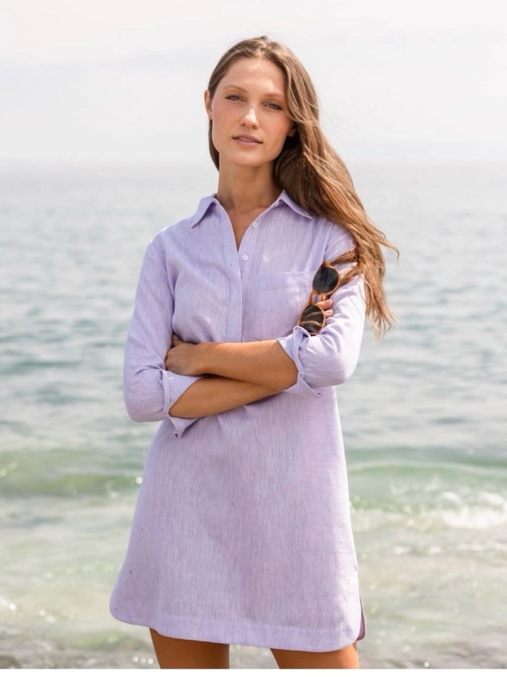 Alice Walk Purple Linen Blend Shirt Dress, Small